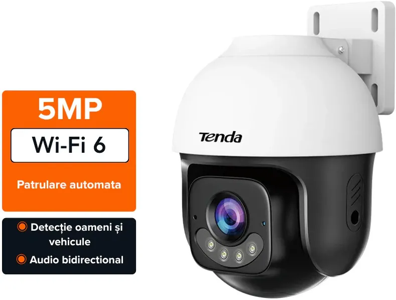 CAMERA IP Tenda, cube, wireless Wi-Fi 6, pt. exterior, dual-lens full color night vision, dist. IR 30m, 5 Mpx rezolutie 3K, microfon, carcasa plastic, "CH7-WCA"