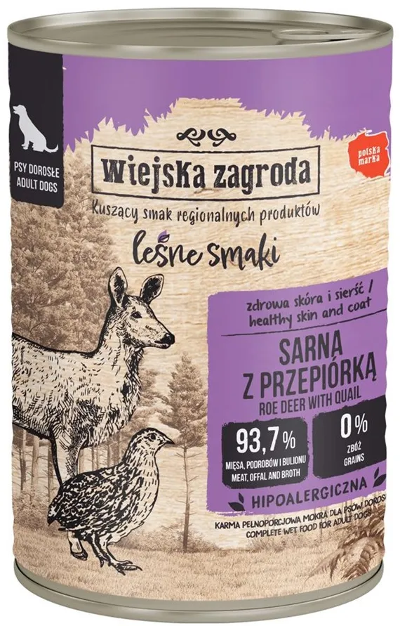 WIEJSKA ZAGRODA Forest Flavours Roe deer with a quail - wet dog food - 400g