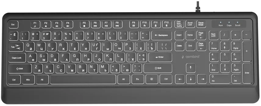 Tastatura Gembird Gembird KB-UML-04-CYRL Slim wired backlight keyboard, black, Cyrillic layout