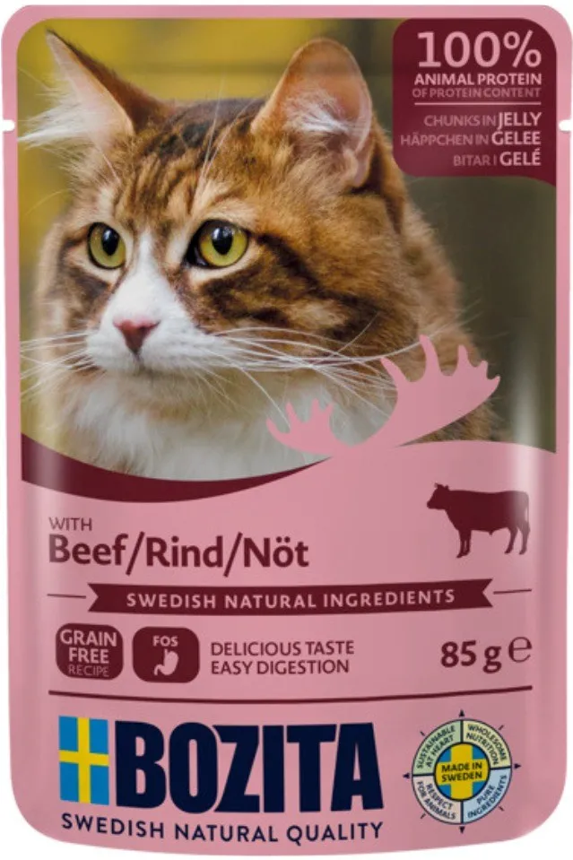 BOZITA Meat chunks in jelly with beef – wet cat food – 85g