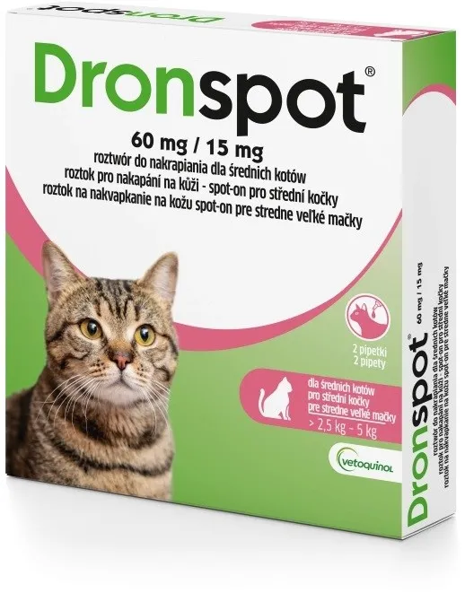 VETOQUINOL Dronspot (2,5-5kg) - deworming drops for cats - 2x0,7ml