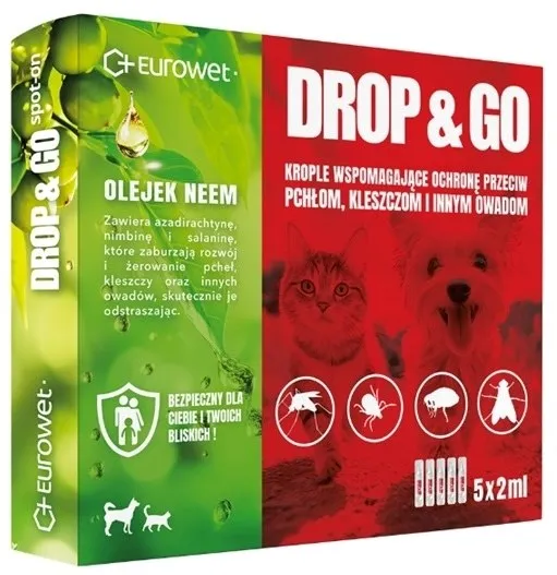 EUROWET Drop&Go Spot-on – flea and tick drops for dog and cat – 5x2 ml