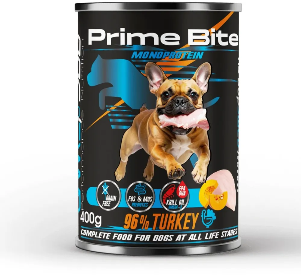 PRIME BITE Monoprotein Turkey with pumpkin - wet dog food - 400g