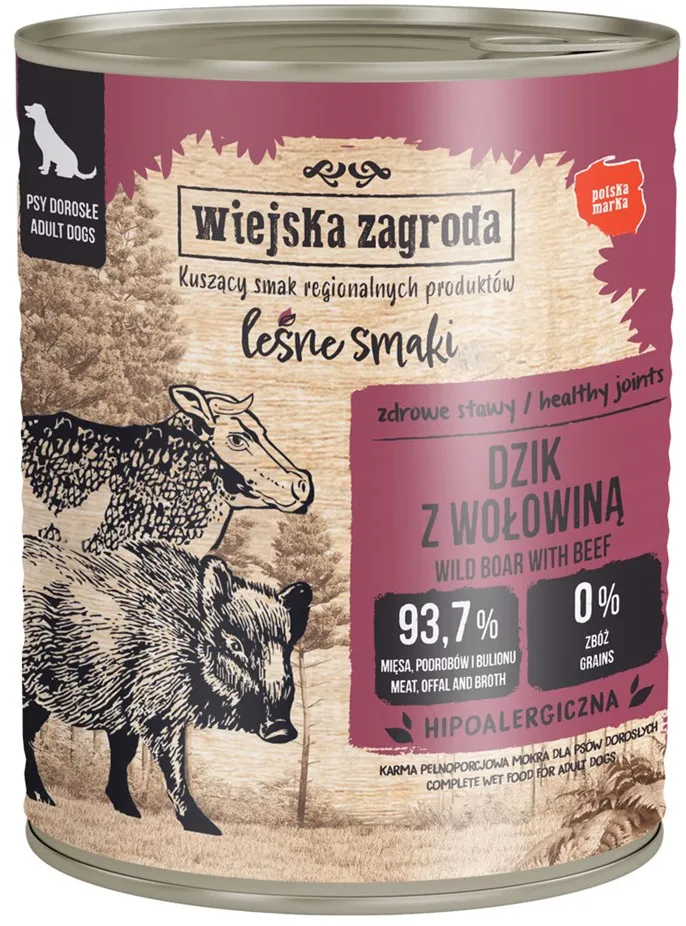 WIEJSKA ZAGRODA Forest Flavors Wild Boar with beef - wet dog food - 800g