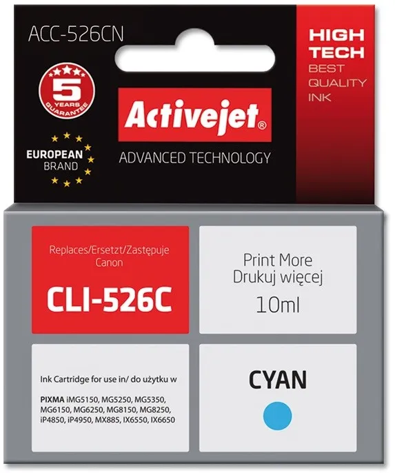 Cartus Imprimanta ACTIVEJET COMPATIBIL ACC-526CN for Canon printer; Canon CLI-526C replacement; Supreme; 10 ml; cyan