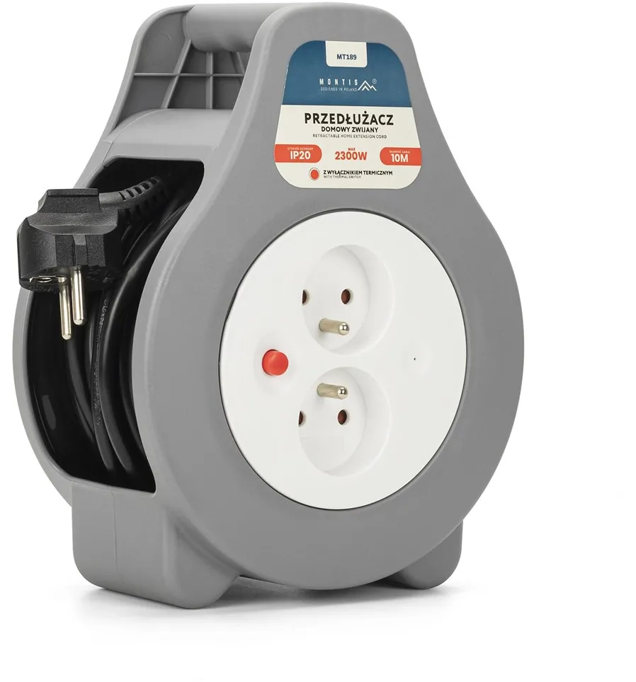 Montis Przedłużacz domowy zwijany 10m MT189 2 AC outlet(s)