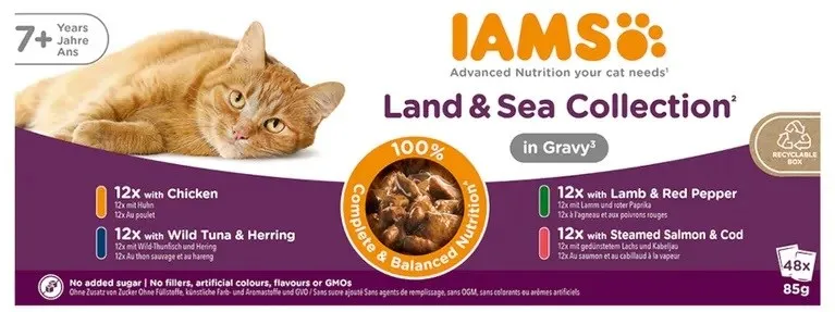 IAMS DELIGHTS Senior Land & Sea Collection in Gravy box – wet cat food – 48x85g