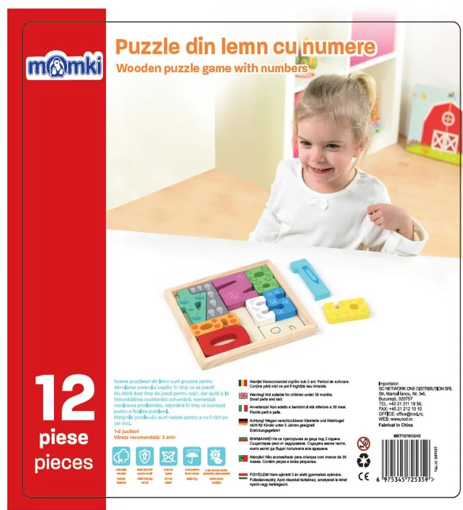 PUZZLE DIN LEMN CU NUMERE, 12 PIESE