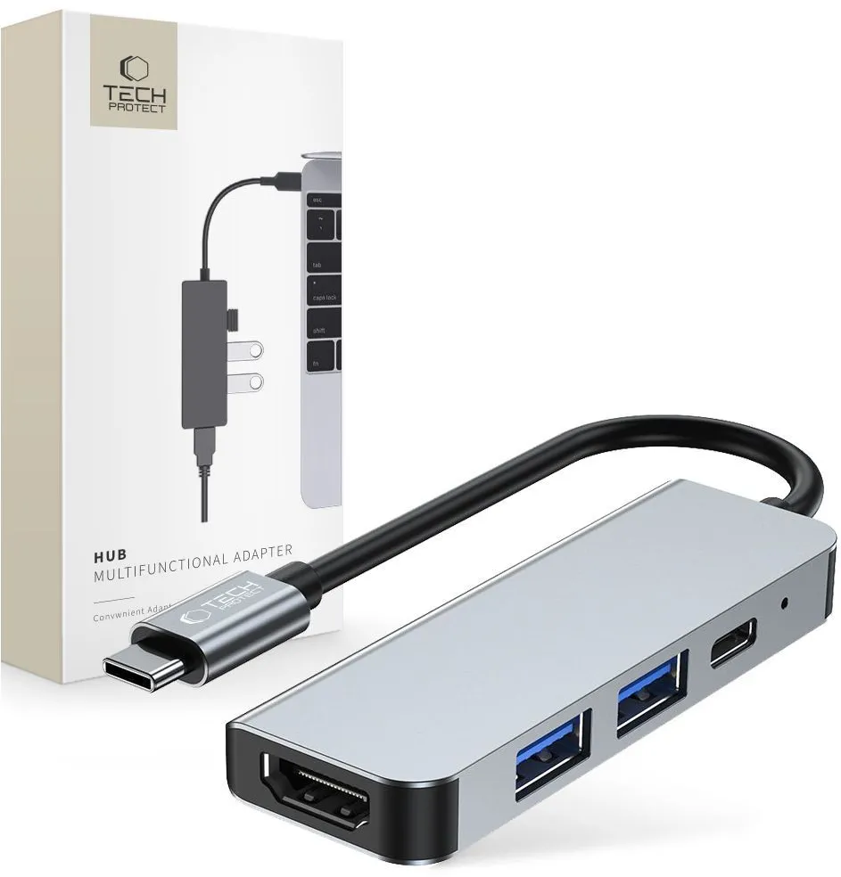 HUB Tech-Protect V2 4in1 USB-C - USB-A 3.0 / USB-A 2.0 / USB-C / HDMI - gray