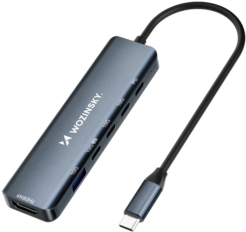 USB-C 6 in 1 Hub Wozinsky WHBC10Y4S Multifunctional, Aluminum, with 25 cm Cable - Gray