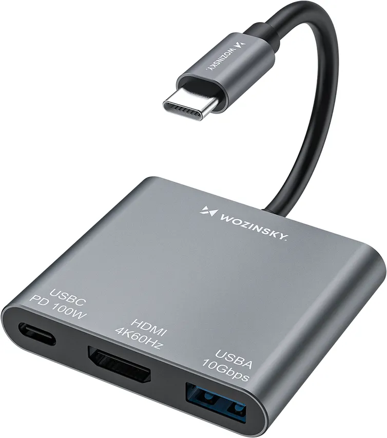 Hub Wozinsky WHCH-01 USB-C PD 100W HDMI 4K@30Hz USB-A 10Gbps - gray