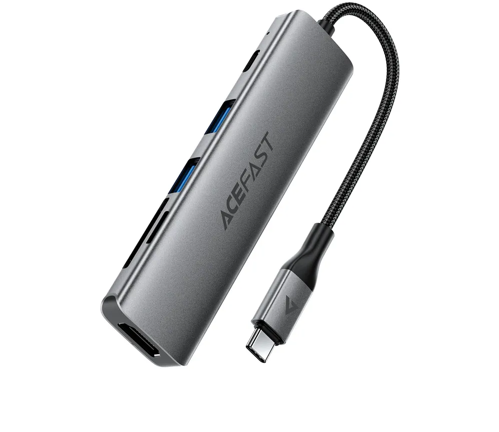 Acefast J18 USB Hub USB-C 6-in-1 HDMI 4K 60Hz PD90W Docking Station - Gray