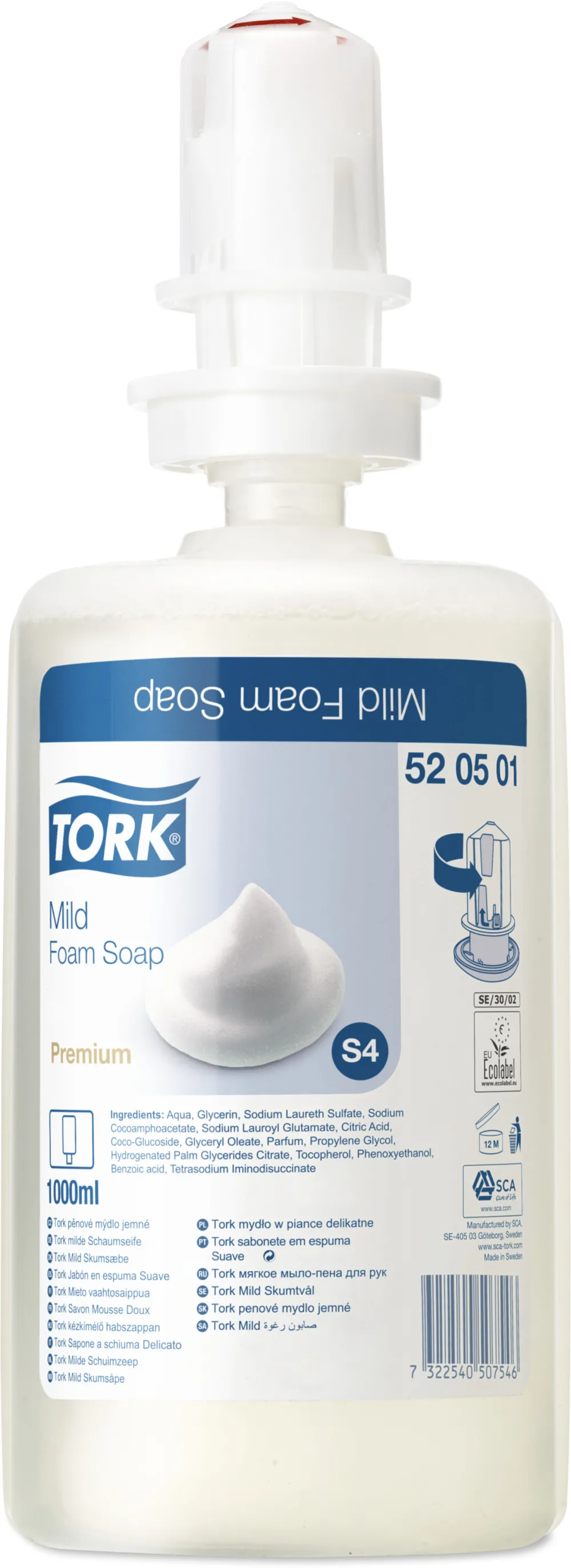 Rezerva sapun spuma TORK Mild Premium, 1000ml, pentru spalat pe maini