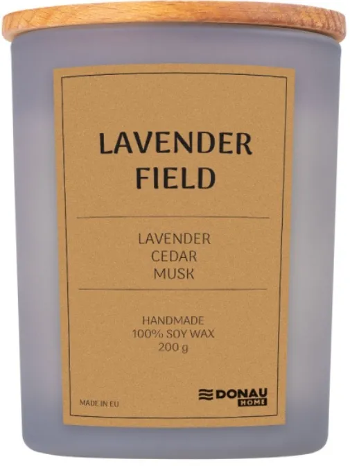 Lumanare in recipient de sticla, cu capac, 200gr, 40 de ore ardere, DONAU Home - Lavender Field