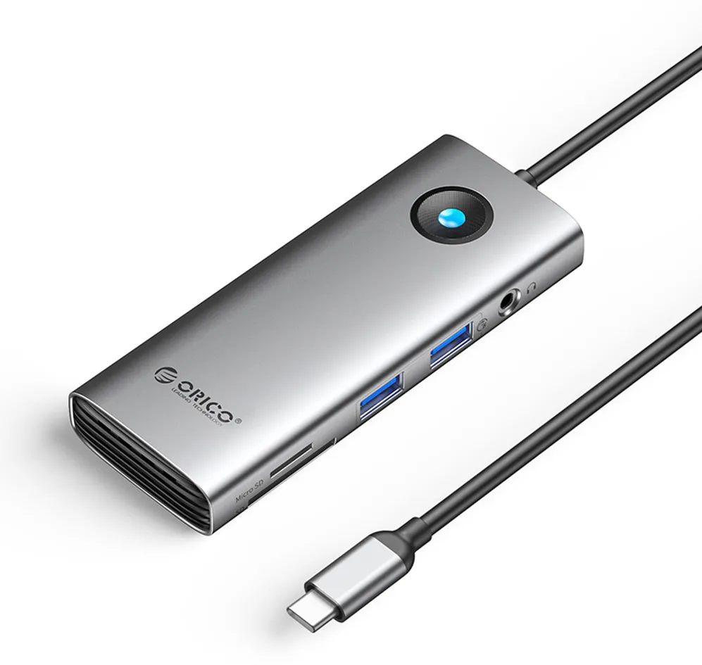 Orico PW11 8in1 USB-C Docking Station 2x USB-A 3.0 1x USB-C PD 100W 1x HDMI 4K 60Hz 1x microSD/SD 1x RJ45 Gigabit Ethernet 1x Audio 3.5mm - Gray