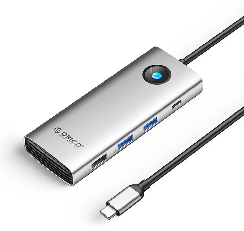 Orico PW11 8in1 USB-C Docking Station 2x USB-A 3.0 1x USB-A 2.0 1x USB-C 3.0 1x USB-C PD 100W 1x HDMI 4K 60Hz 1x VGA 1080P 60Hz 1x RJ45 Gigabit Ethernet - Silver