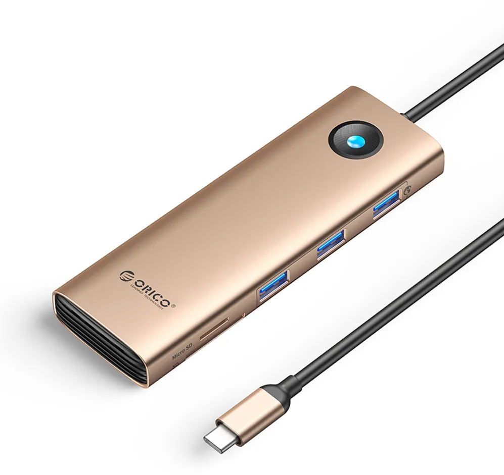 Orico PW11 9in1 USB-C Docking Station 3x USB-A 3.0 1x USB-C PD 100 1x HDMI 4K 60Hz 1x VGA 1080P 60Hz 1x microSD/SD 1x RJ45 Gigabit Ethernet - Rose Gold