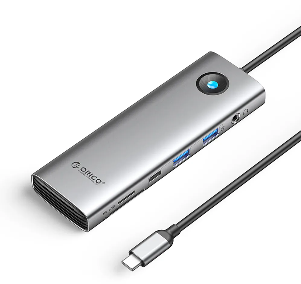 Orico PW11 9in1 USB-C Docking Station 2x USB-A 3.0 1x USB-C 3.0 1x USB-C PD 100 1x HDMI 4K 60Hz 1x microSD/SD 1x RJ45 2.5G Ethernet 1x Audio 3.5 mm - Gray