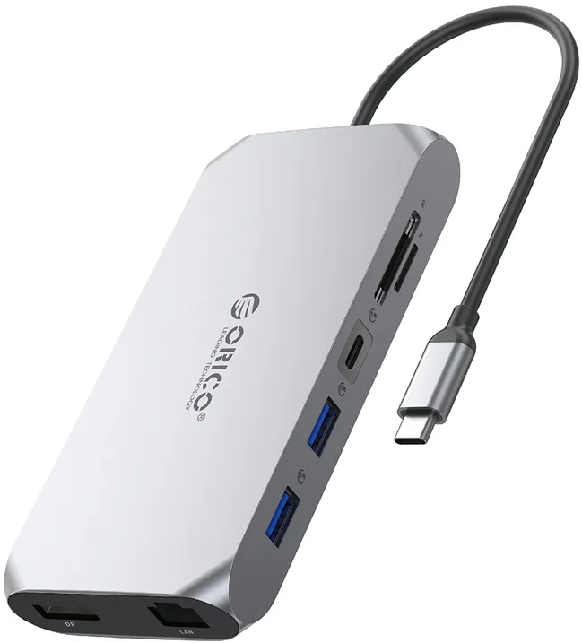 Orico XCR 12in1 USB-C Docking Station 2x USB-A 3.1 1x USB-A 2.0 1x USB-C PD 100W 1x USB-C 3.1 2x HDMI 2.0 4K 60Hz 1x DisplayPort 1.4 4K 60Hz 1x SD 3.0 1x microSD 3.0 1x RJ45 Gigabit Ethernet 1x audio CTIA 3.5mm - Gray