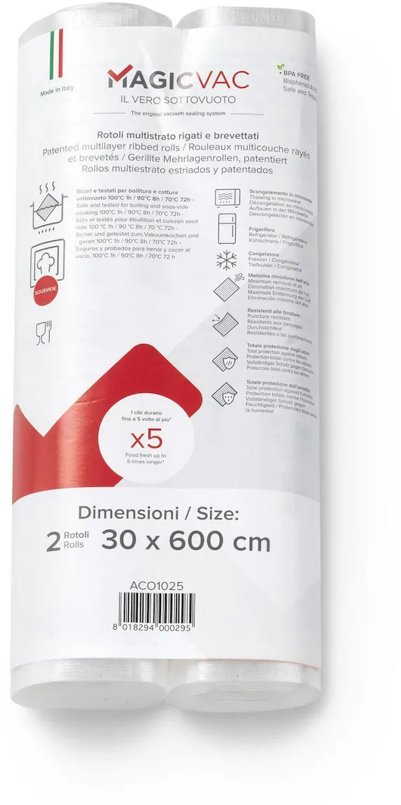 Set 2 role folie pentru vidat MagicVac cu eticheta 30 cm x 6 m