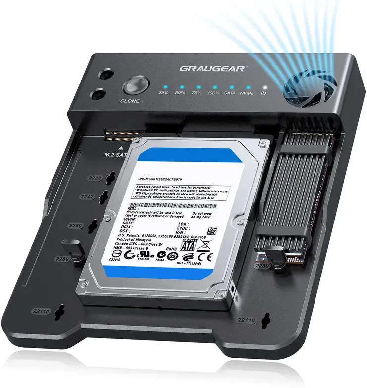 Docking station de clonare GrauGear G-M2ST235-CL pentru SSD M.2 NVMe/SATA si HDD 2,5"/3,5"