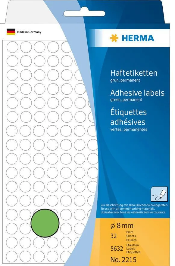 Etichete autoadezive multifunctionale Herma 2215 rotunde 8 mm hartie verde 5632 buc