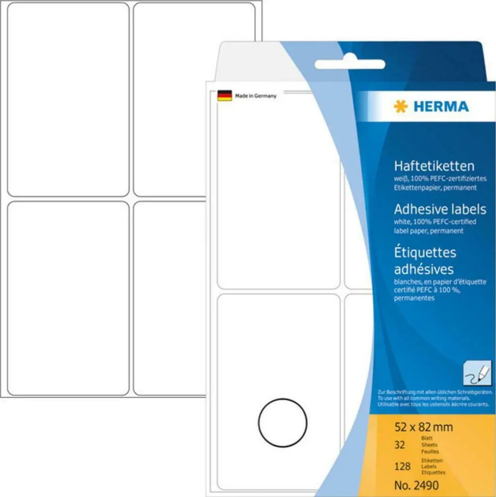 Etichete autoadezive multifunctionale Herma 2490 52x82 mm hartie mata alb 128 buc