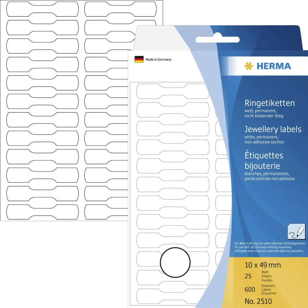 Etichete adezive Herma 2510 carton subtire mat 10x49 mm alb 600 buc