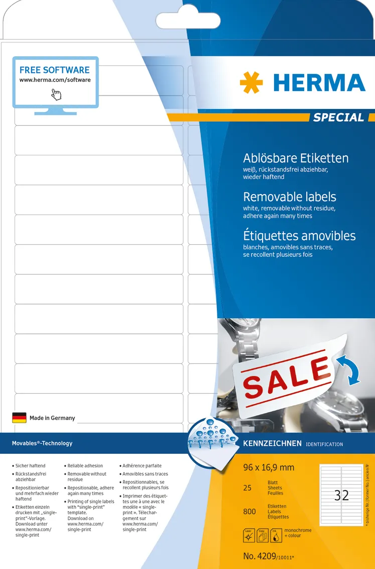 Etichete autoadezive dezlipibile Herma 4209 A4 96x16,9 mm alb 800 buc