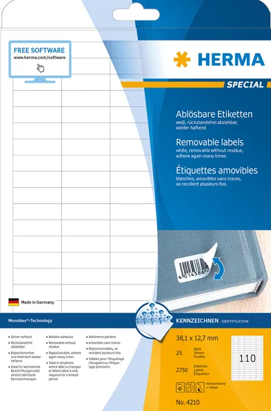 Etichete autoadezive dezlipibile Herma 4210 A4 38,1x12,7 mm alb 2750 buc