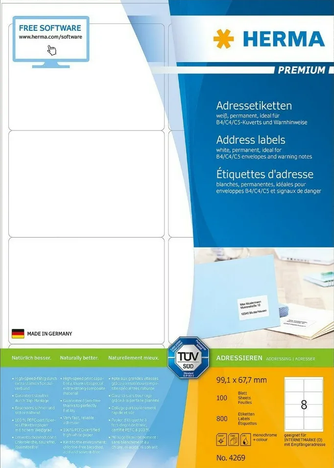 Etichete autoadezive pentru adrese Herma 4269 A4 99,1x67,7 mm alb 800 buc