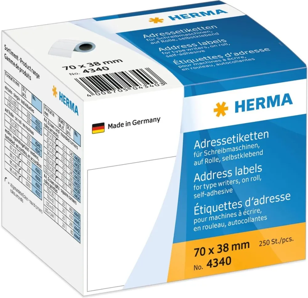 Etichete autoadezive pentru adrese pe rola Herma 4340 70x38 mm alb 250 buc