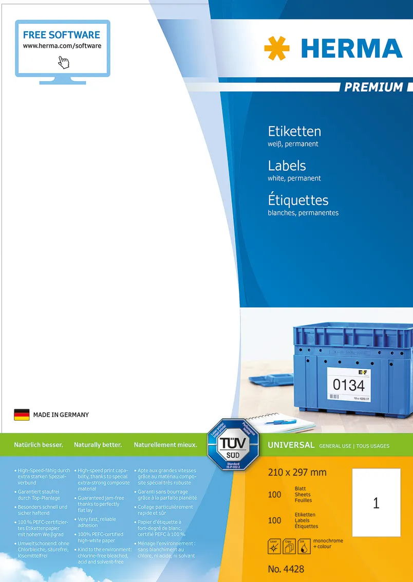 Etichete autoadezive Herma Premium 4428 A4 210x297 mm alb 100 buc
