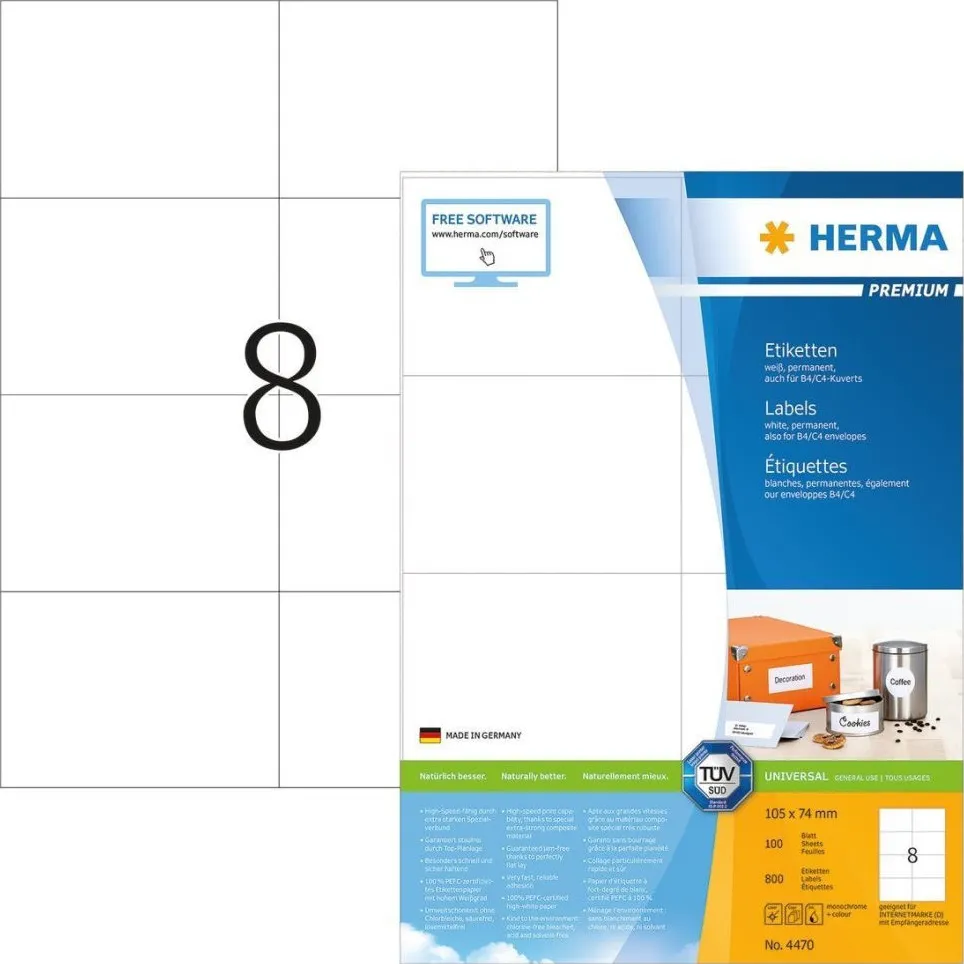 Etichete autoadezive Herma Premium A4 4470 alb 105x74 mm