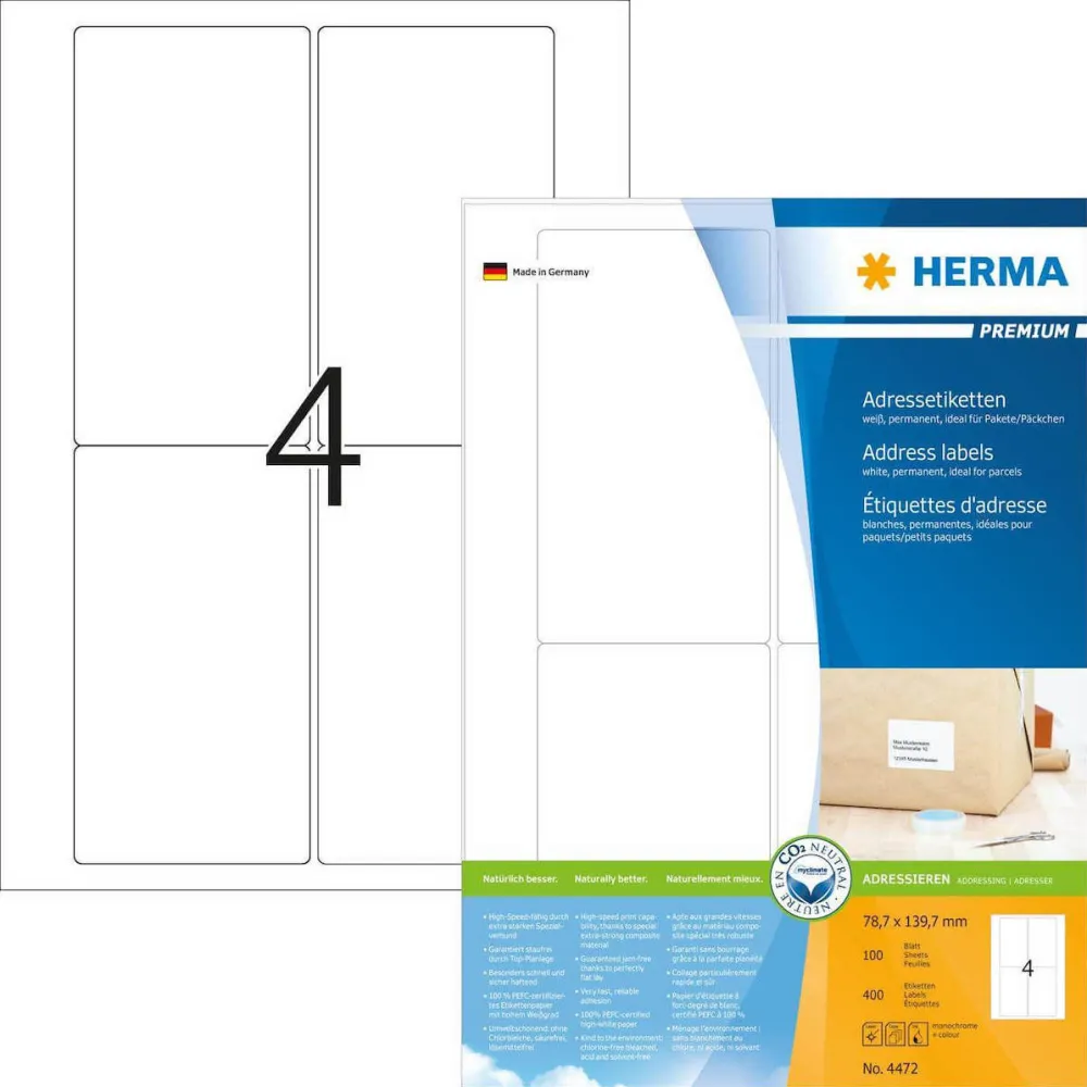 Etichete autoadezive pentru adrese Herma 4472 A4 78,7x139,7 mm alb 400 buc