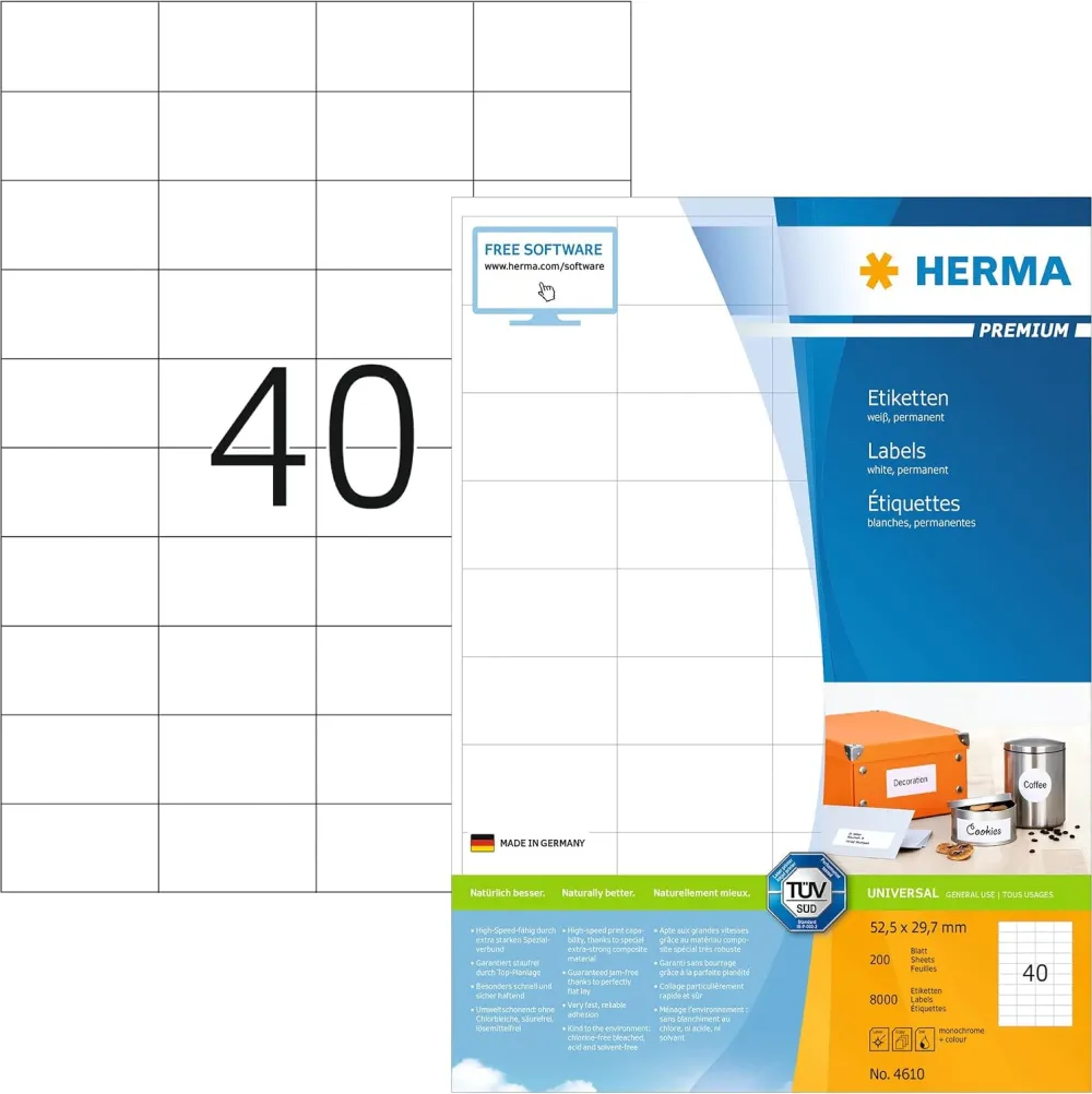 Etichete autoadezive Herma 4610 A4 52,5x29,7 mm alb mat 8000 buc