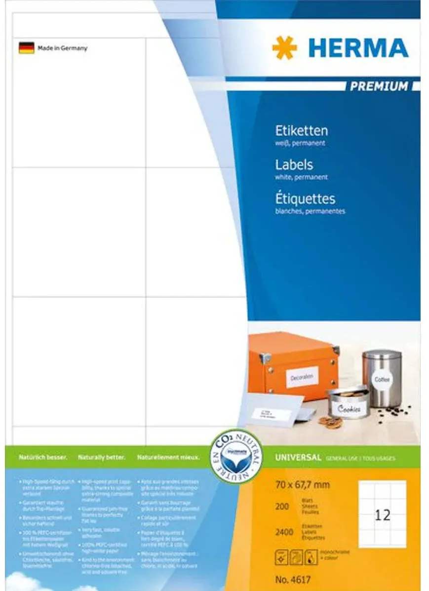 Etichete autoadezive Herma Premium A4 4617 70x67,7 mm alb 2400 buc