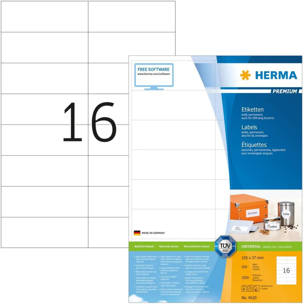 Etichete autoadezive Herma Premium A4 4620 105x37 mm alb 3200 buc