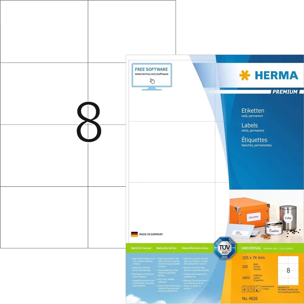 Etichete autoadezive Herma Premium A4 105x74 mm alb 1600 buc