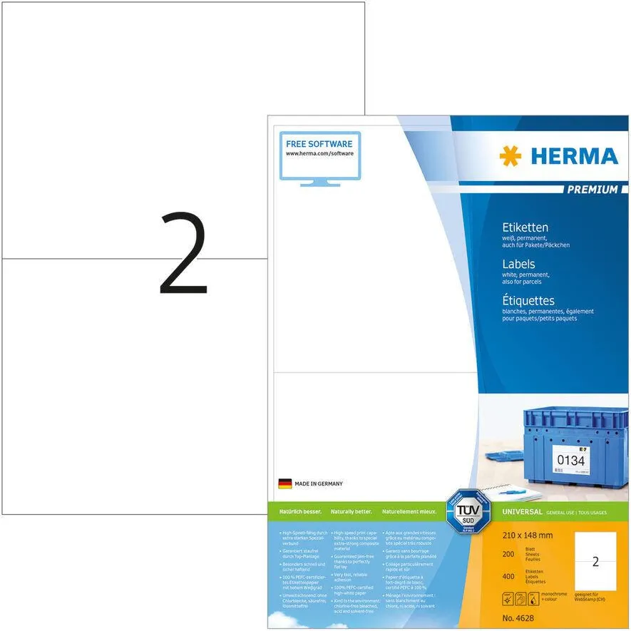 Etichete autoadezive Herma Premium A4 4628 alb 210x148 mm