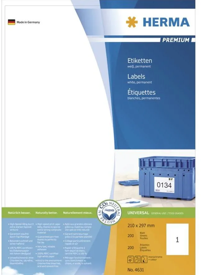 Etichete autoadezive Herma Premium A4 4631 210x297 mm alb 200 buc