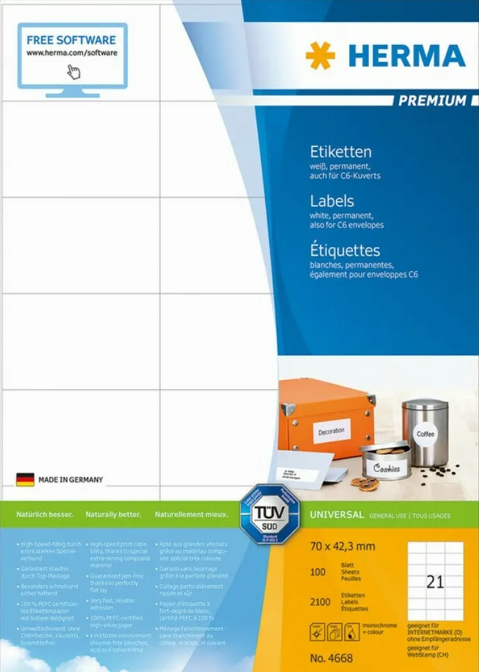 Etichete autoadezive Herma 4668 alb 70x42,3 mm