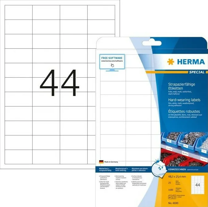 Etichete autoadezive rezistente Herma 4690 A4 48,3x25,4 mm alb folie 1100 buc