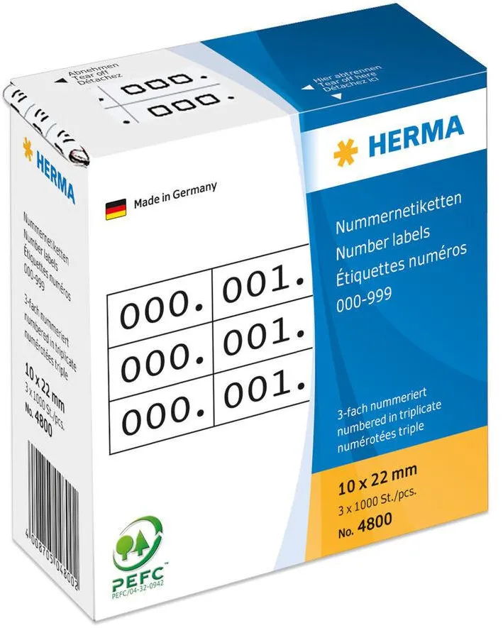 Etichete autoadezive numerotate Herma 4800 10x22 mm triple alb/negru