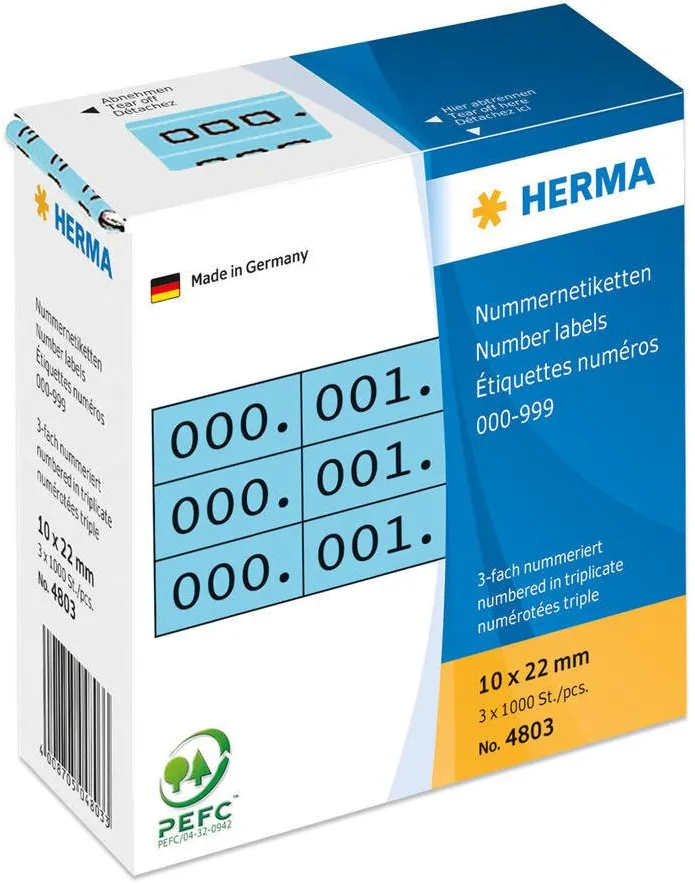 Etichete autoadezive numerotate Herma 4803 10x22 mm triple albastru/negru