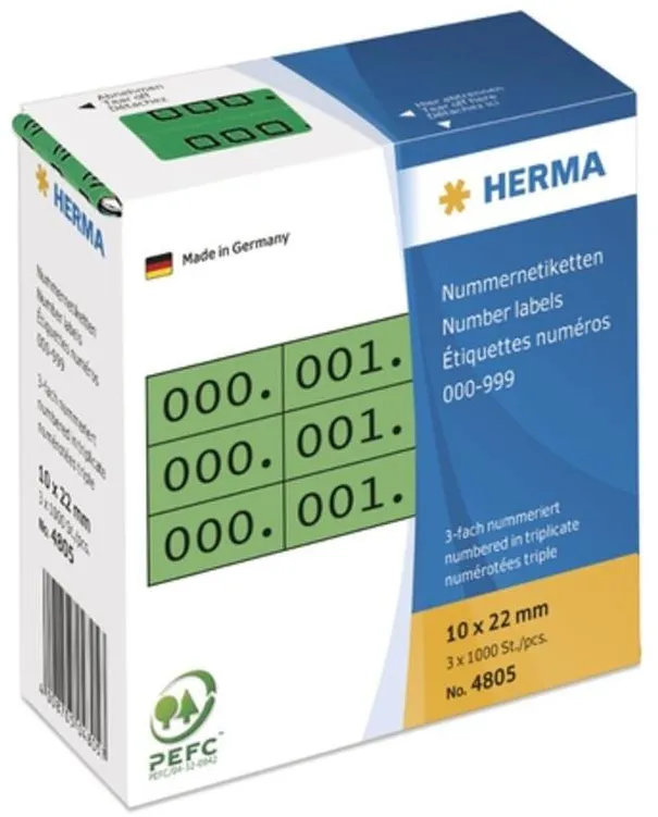 Etichete autoadezive numerotate Herma 4805 10x22 mm triple verde/negru
