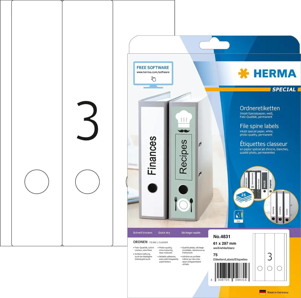 Etichete autoadezive pentru biblioraft Herma Inkjet 4831 A4 61x297 mm alb 75 buc