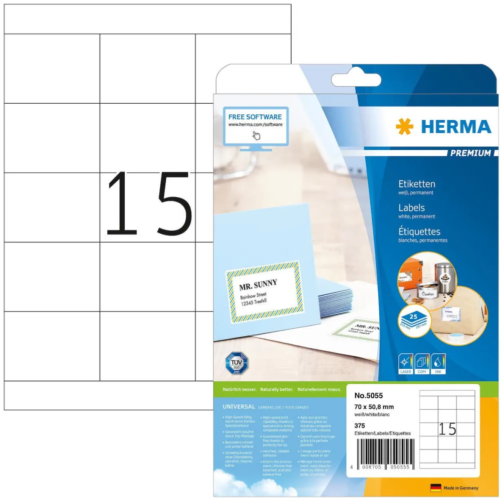 Etichete autoadezive Herma Premium A4 5055 70x50,8 mm alb 375 buc