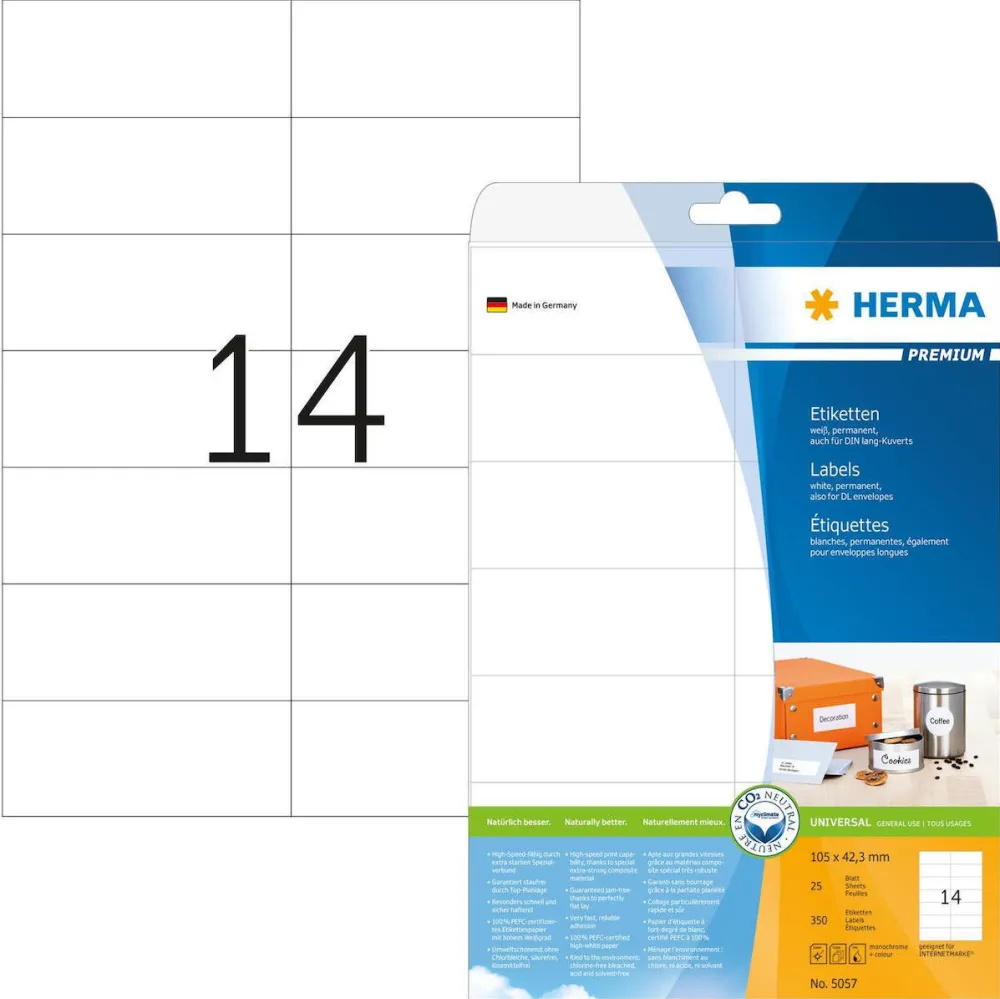 Etichete autoadezive Herma Premium A4 5057 105x42,3 mm alb 350 buc