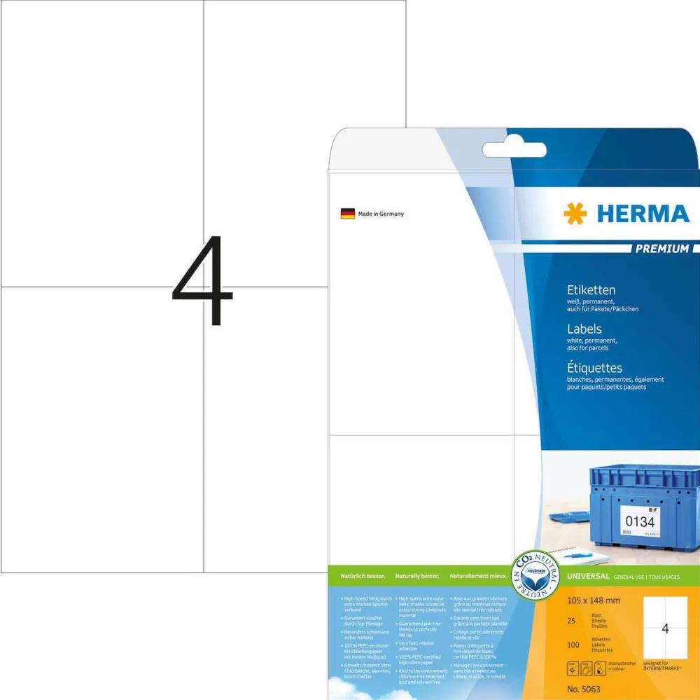 Etichete autoadezive Herma Premium A4 5063 105x148 mm alb 100 buc